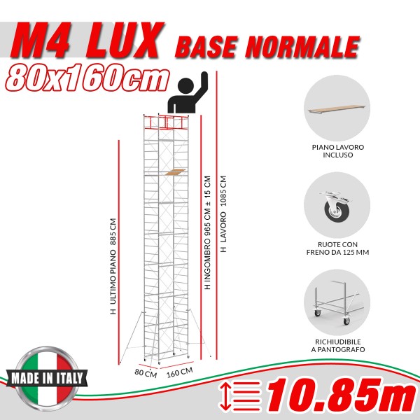 Trabattello M4 LUX base normale Altezza lavoro 10,85 metri