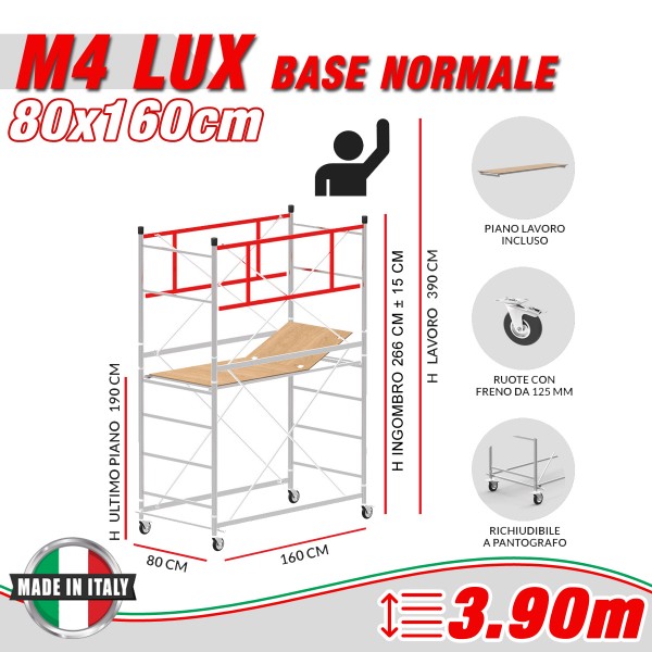 Trabattello M4 LUX base normale Altezza lavoro 3,9 metri