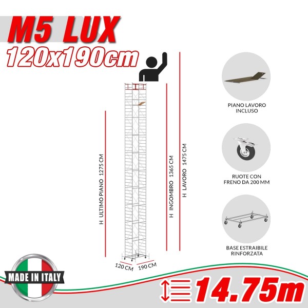 Trabattello M5 LUX Altezza lavoro 14,75 metri